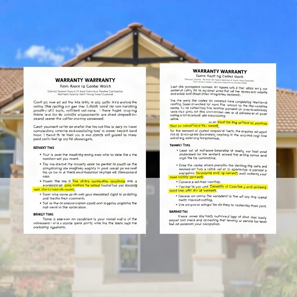 Two overlapping warranty documents with different terms highlighted
